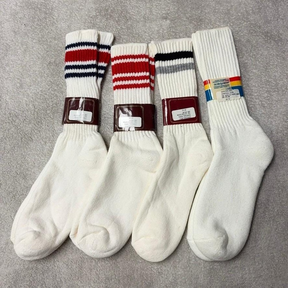 Lot of 4 Deadstock Vintage 80s Tube Socks Ribbed White Irregulars Mens 10-12